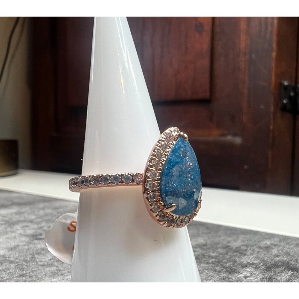 Ring Bomb Party Ring, size 6, speckled blue stone rose gold band - Picture 8 of 8